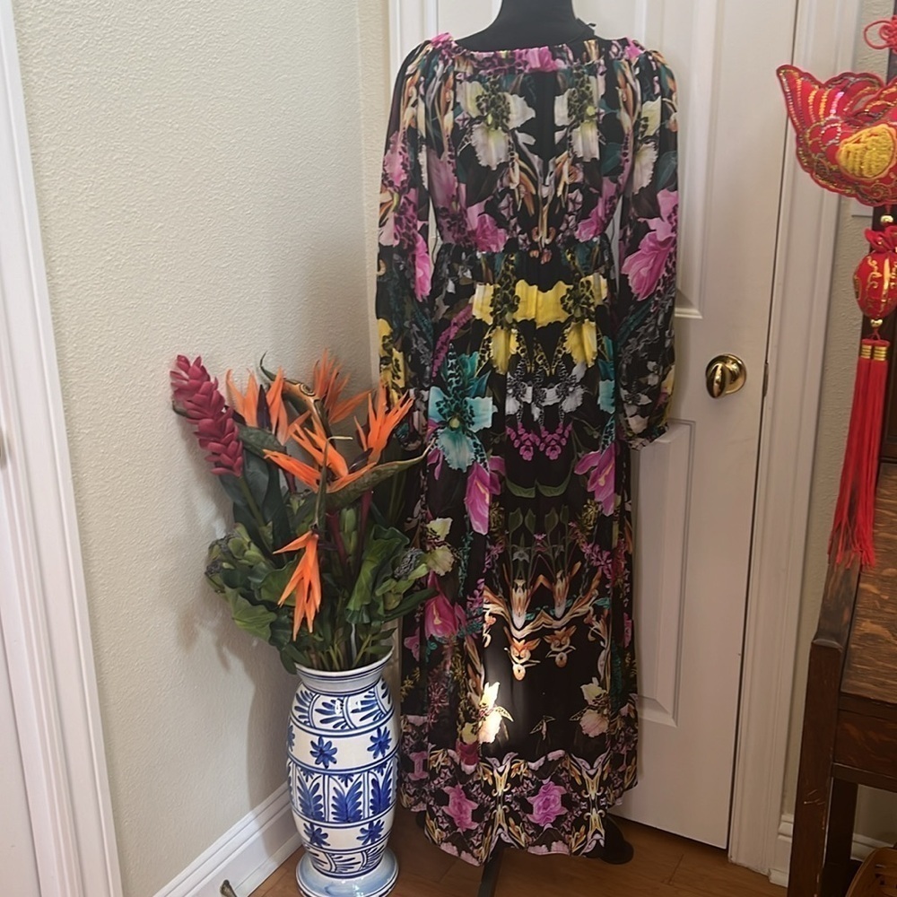 NWT Mirrored Tropical Viscose Georgette Off The Shoulder Beach Maxi Dress small - Picture 7 of 11